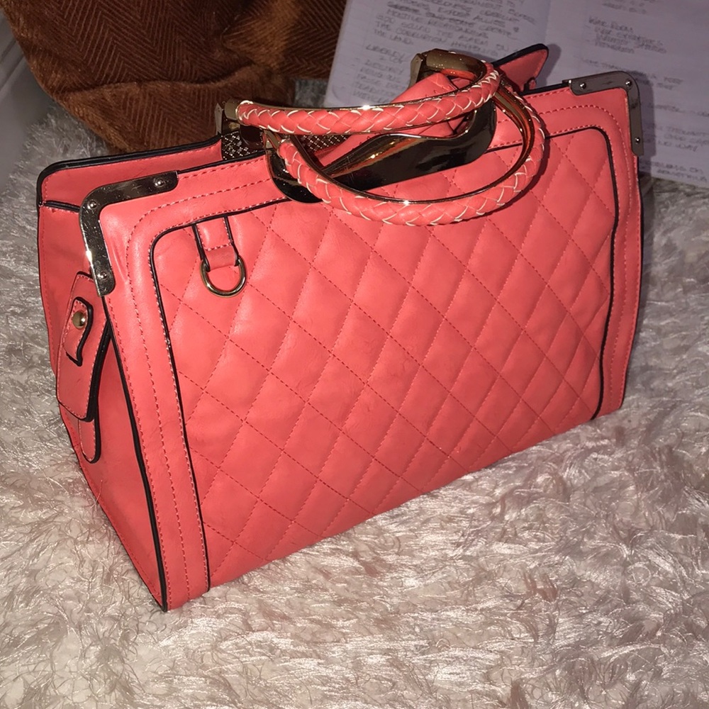 Coral purse w/ gold detailing